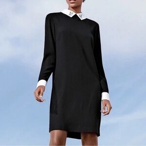 NWT Victoria Beckham Black White Shift Dress Size S Bunny Mod Minimalist Goth